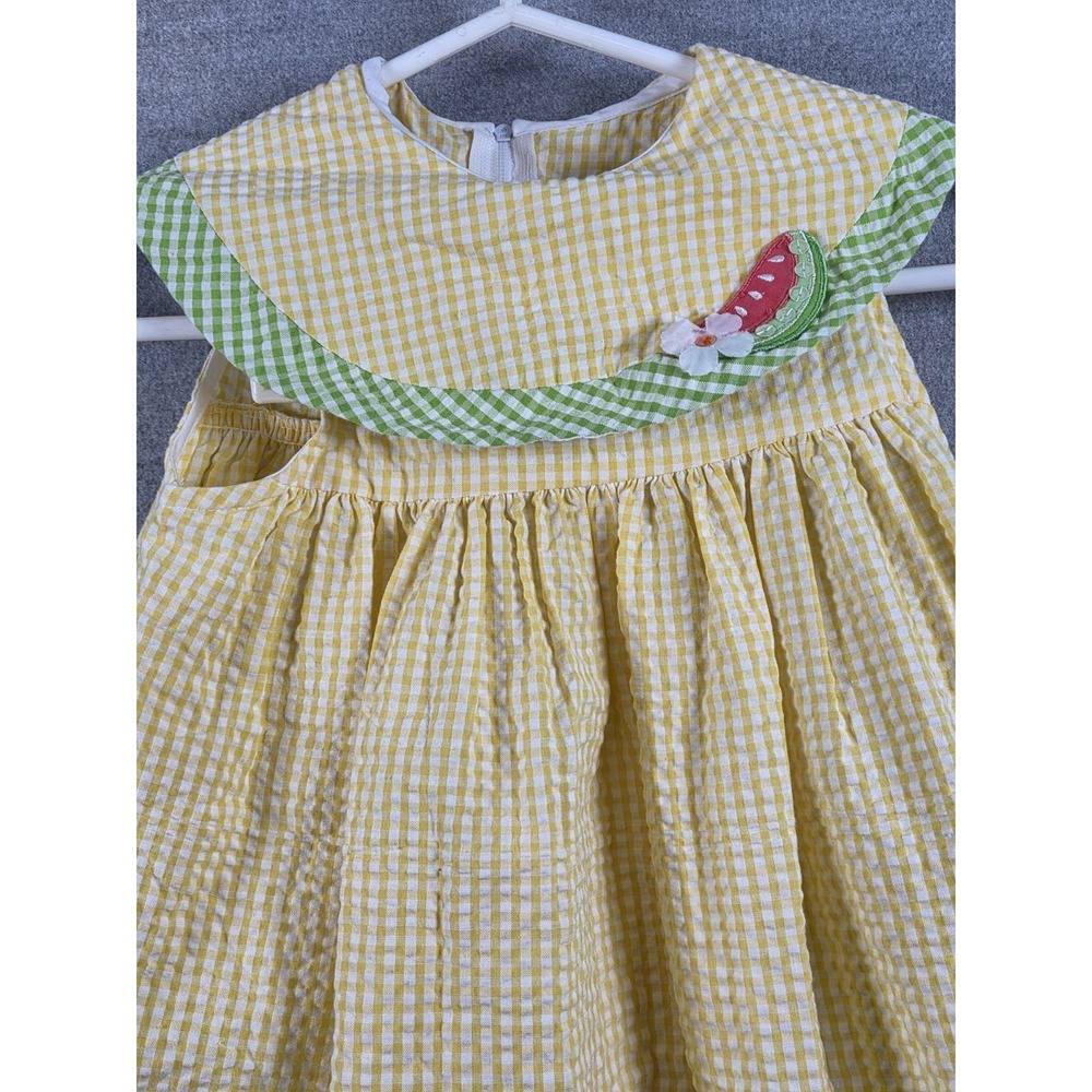 Sophie Rose Girls 6X Summer Sleeveless Sun Dress Seersucker Vintage Yellow Fruit - Picture 2 of 9